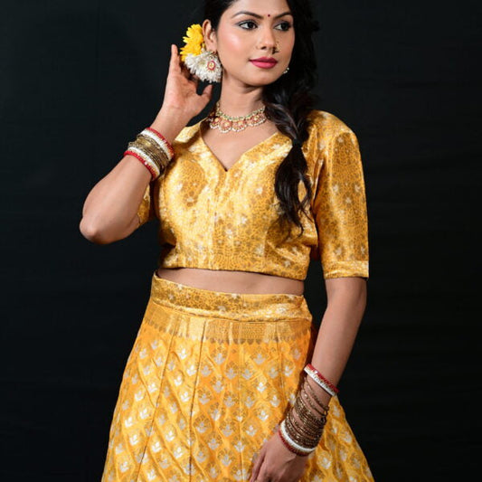 banarasi Yellow lehenga - Atulyakarigari