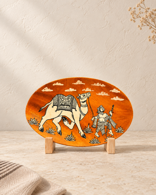 Decorated Camel with a Traditional Traveller | Pattachitra painting plate