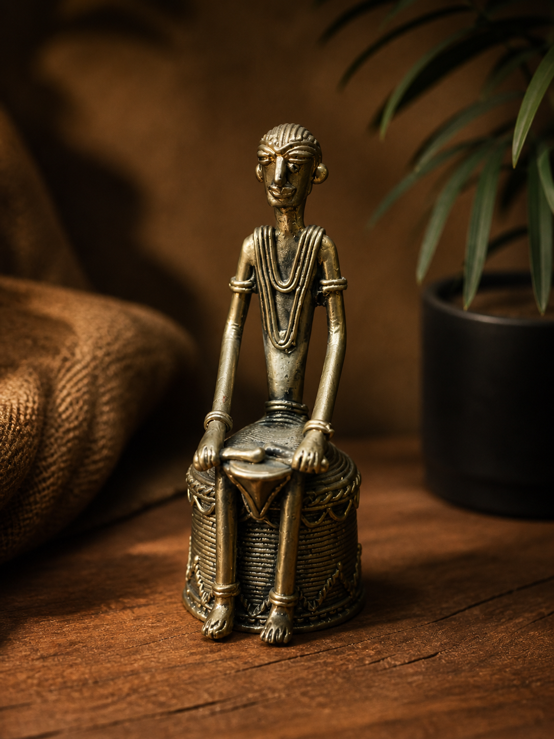 Handcrafted Dhokra Tribal Musician Figurine | Brass & Copper Home Decor