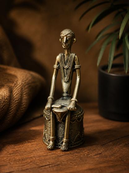 Handcrafted Dhokra Tribal Musician Figurine | Brass & Copper Home Decor