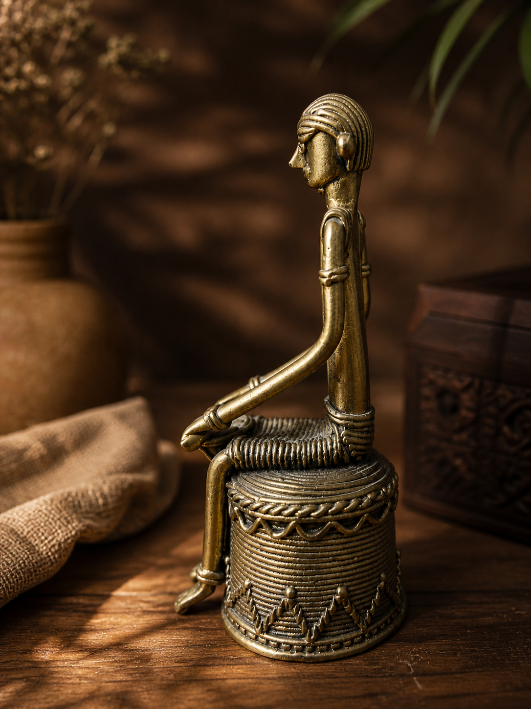 Handcrafted Dhokra Tribal Musician Figurine | Brass & Copper Home Decor