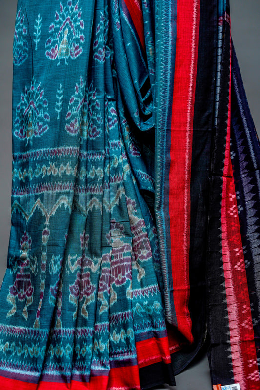 Sambalpuri Cotton Saree ( Soft Blue ) - Atulyakarigari