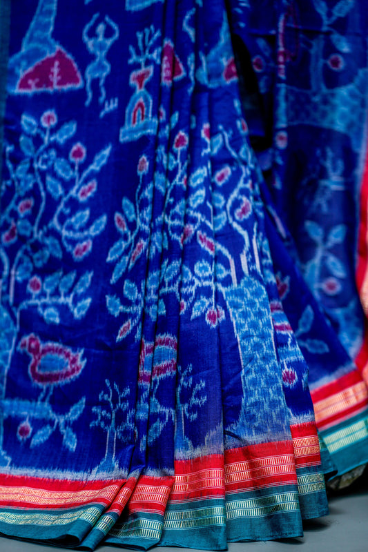 Sambalpuri Cotton Saree ( Deep Indigo Blue) - Atulyakarigari