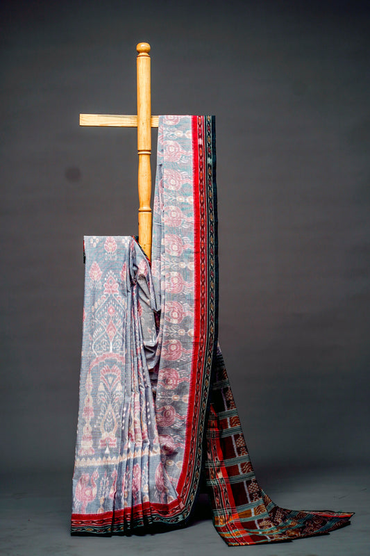 Sambalpuri Cotton (Slate Grey with Red)