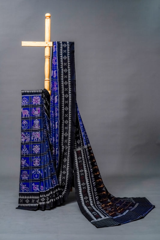Sambalpuri Cotton Saree ( Deep Indigo) - Atulyakarigari