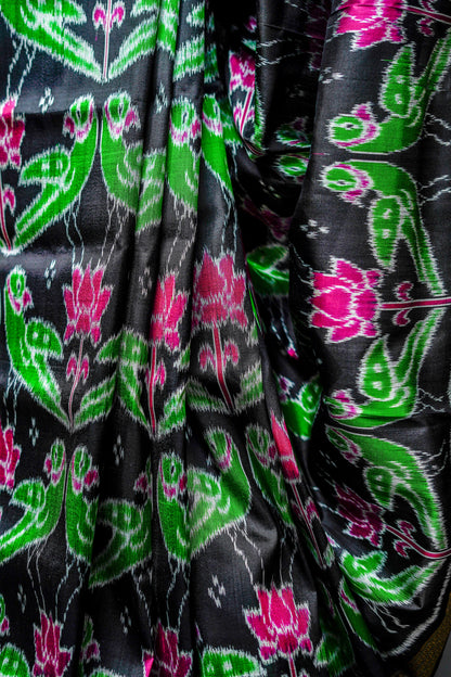 Khandua Silk (Deep Black Base with Green)