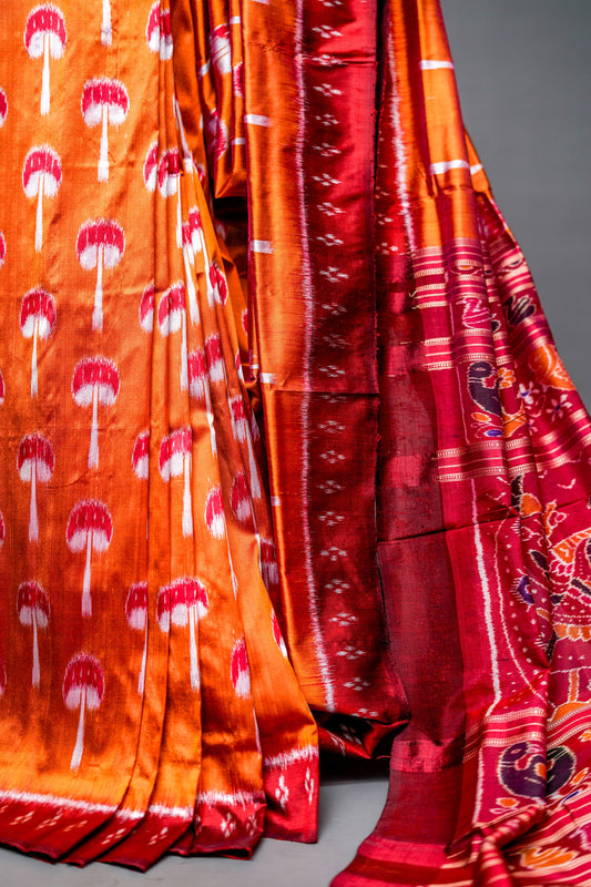 Khandua Silk Saree (Deep maroon with intricate designs) - Atulyakarigari
