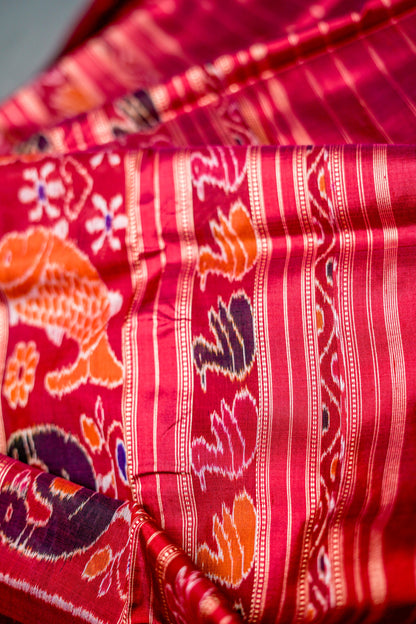 Khandua Silk (Deep maroon with intricate designs)