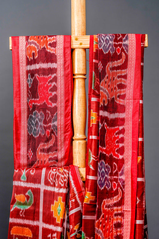 Khandua Silk Saree (Rich Maroon) - Atulyakarigari