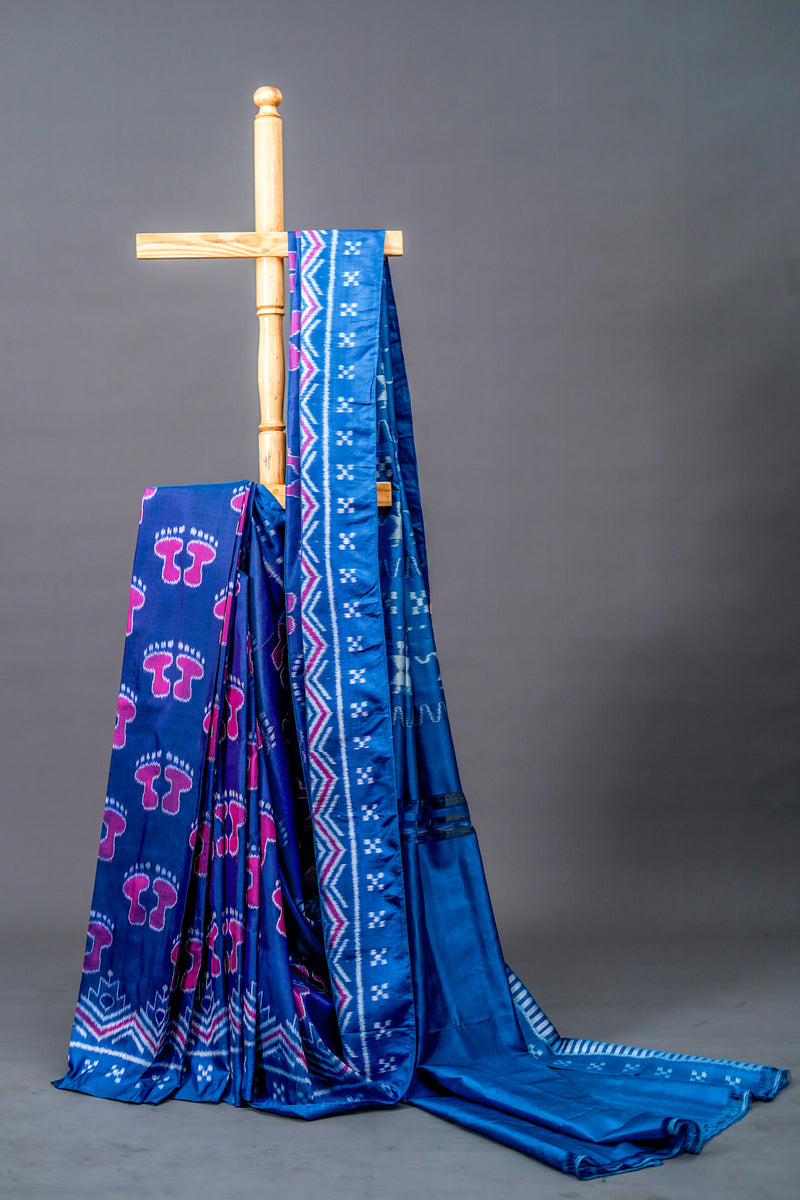 Navy and Royal Blue Khandua Silk Saree, Odisha