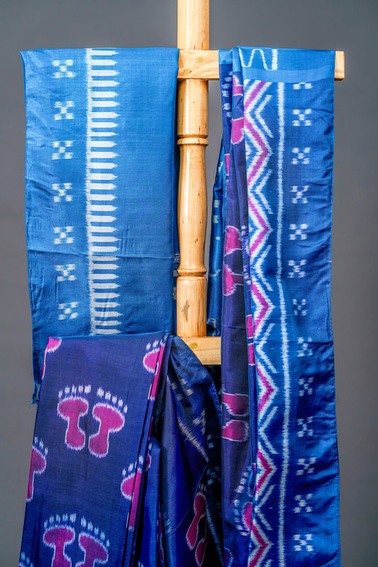 Khandua Silk Saree (Navy Blue & Royal Blue) - Atulyakarigari