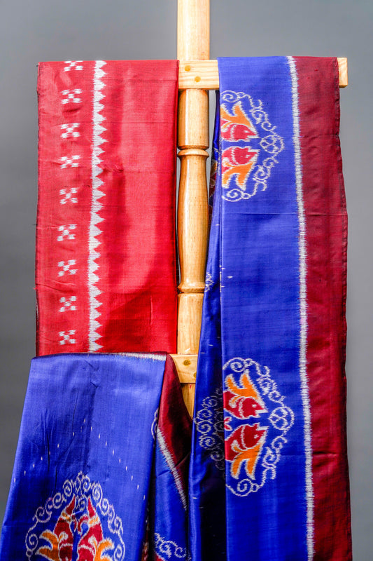 Khandua Silk Saree (Royal Blue & Maroon) - Atulyakarigari