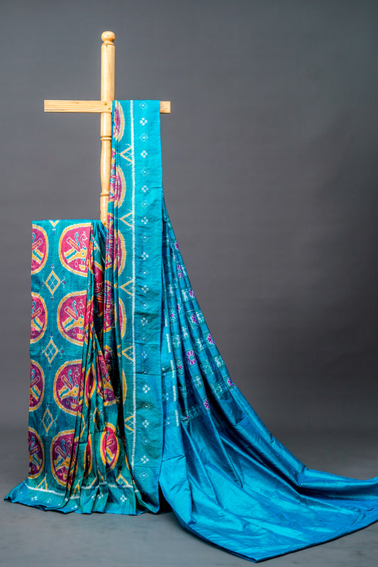 Khandua Silk (Teal Blue & Multicolor)