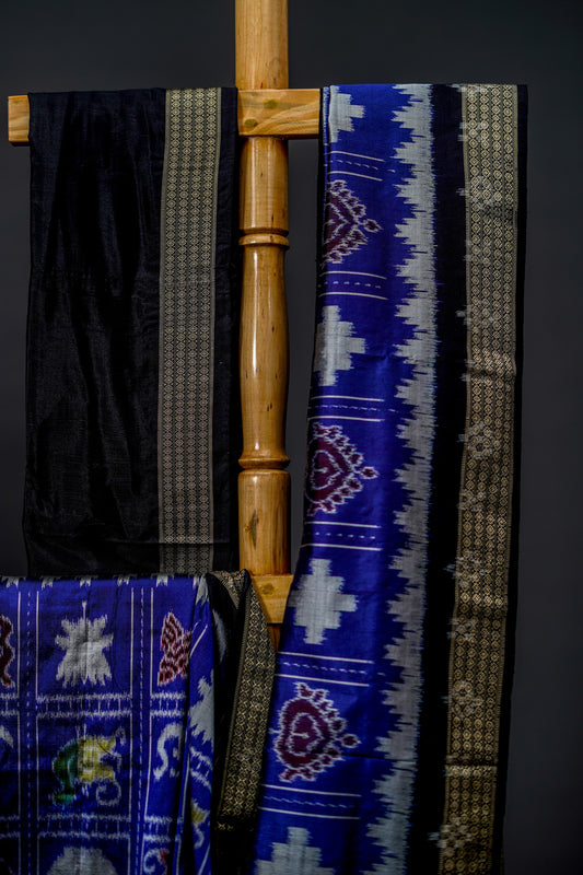 Khandua Silk Saree (Deep blue with black borders ) - Atulyakarigari