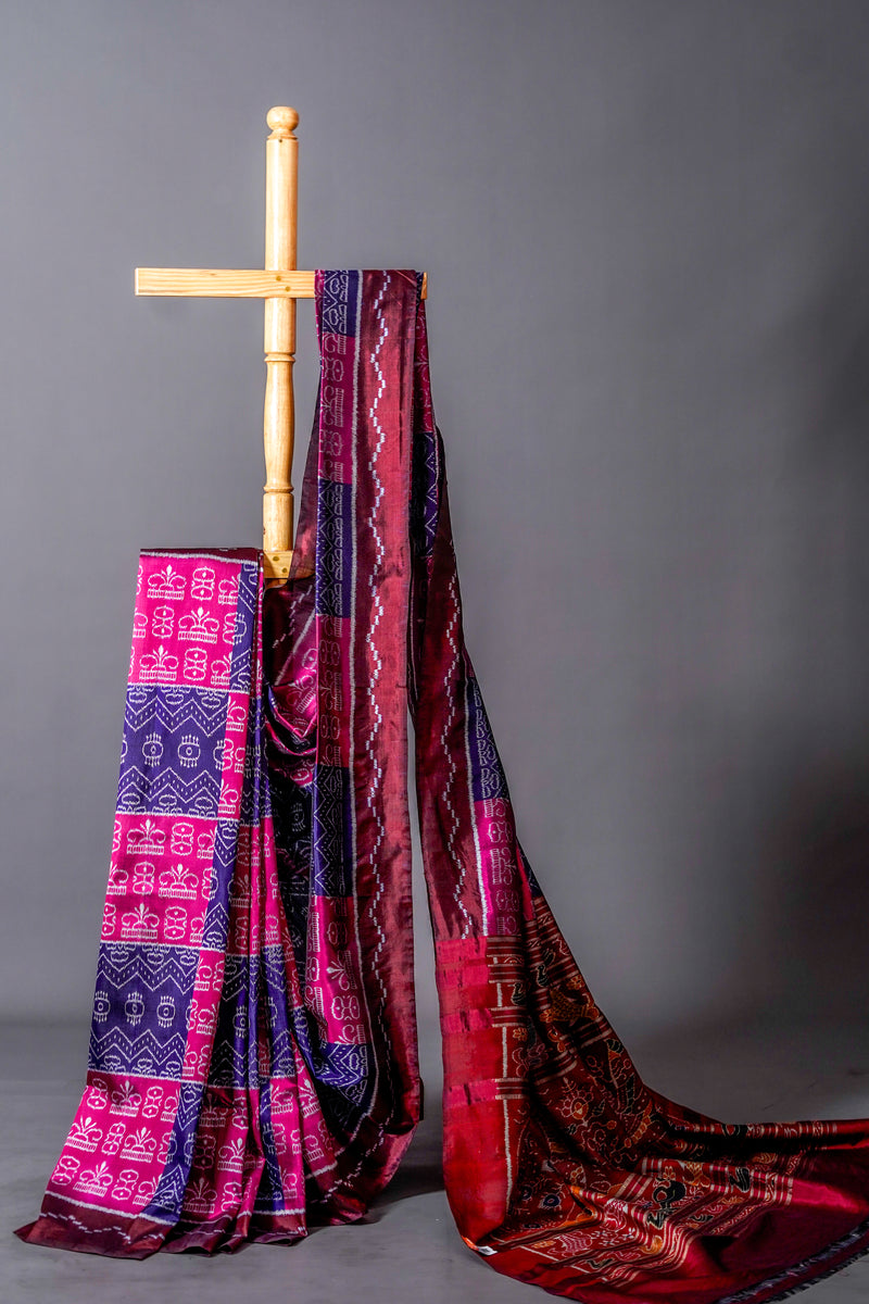 Midnight Blue Khandua Silk Saree, Odisha Handloom