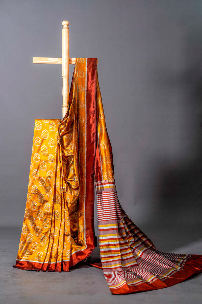Bright Yellow Khandua Silk Saree, Odisha Handloom
