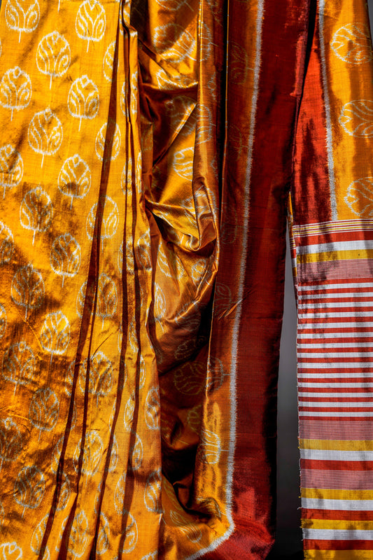 Khandua Silk Saree (Bright yellow with red & white border ) - Atulyakarigari