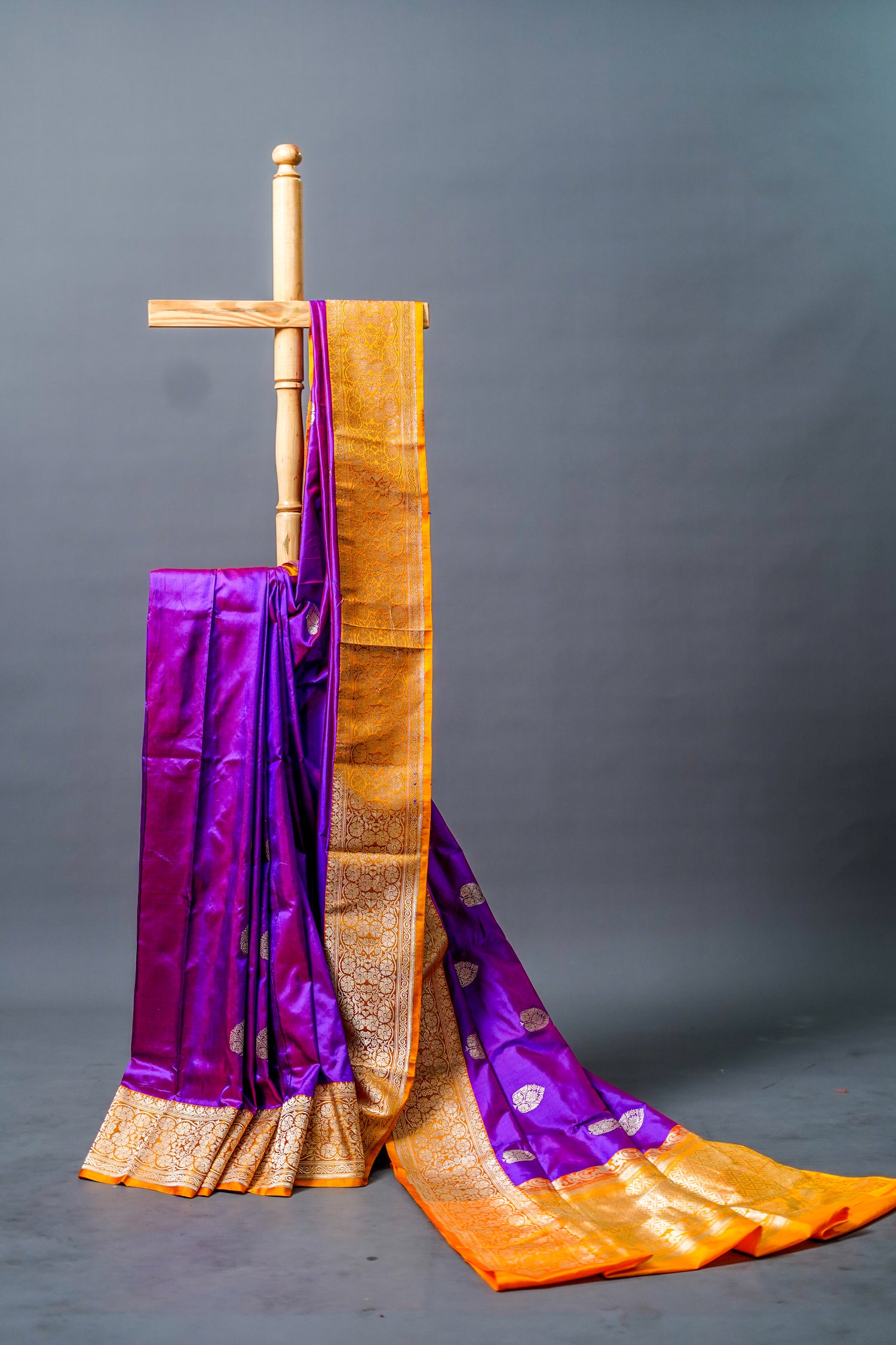 Katan Banarasi Saree (Royal purple with golden zari border) - Atulyakarigari