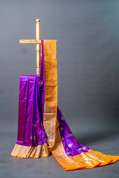 Katan Banarsi (Royal purple with golden zari border)