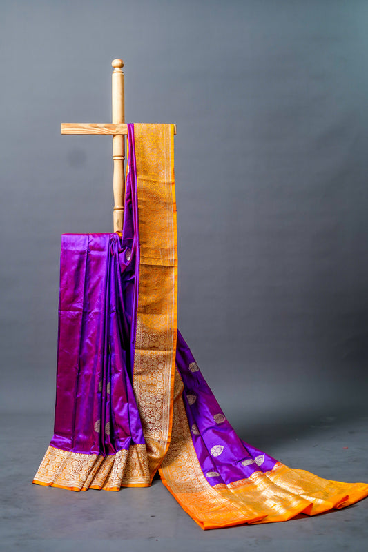 Katan Banarsi (Royal purple with golden zari border)