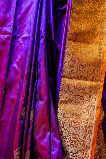 Katan Banarsi (Royal purple with golden zari border)