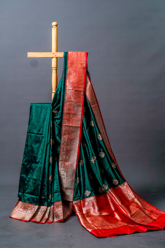 Katan Banarsi (Deep green with gold zari work)