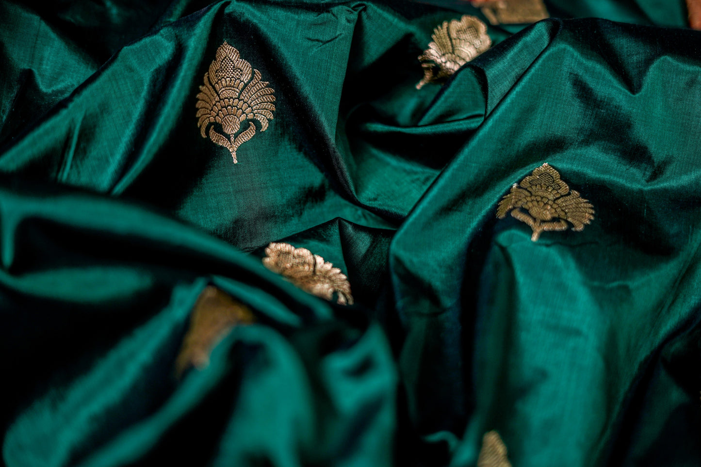Katan Banarsi (Deep green with gold zari work)