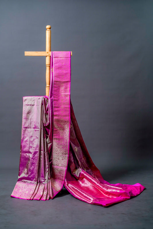 Katan Banarsi  (Rich purple/magenta with gold zari work)