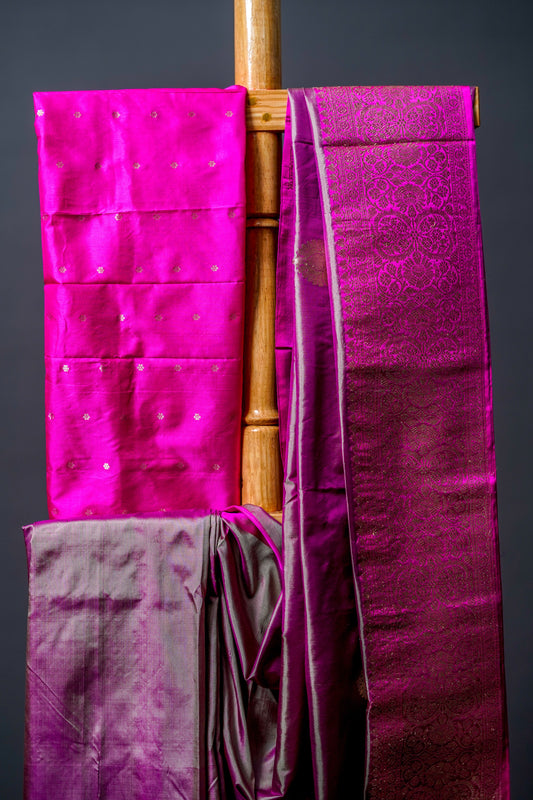 Katan Banarasi Saree (Rich purple/magenta with gold zari work) - Atulyakarigari