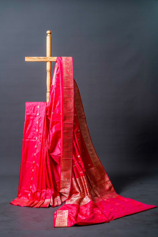 Katan Banarsi (Bright pink/magenta with gold zari work)