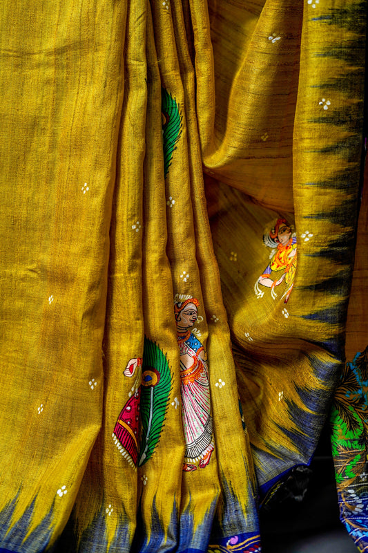Hand painted Gopalpur Tusser Saree - Atulyakarigari