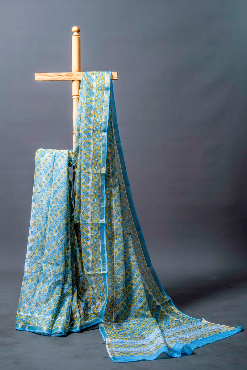 Blue Moonga Kota Silk Saree, Handloom