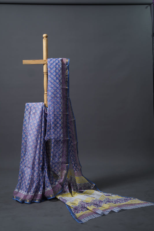 Pure Moonga Kota(Royal Blue base with Pink)