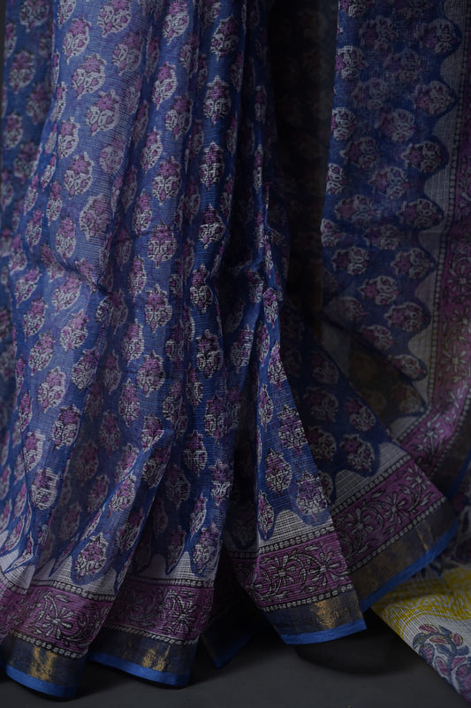 Pure Moonga Kota Saree (Royal Blue base with Pink) - Atulyakarigari