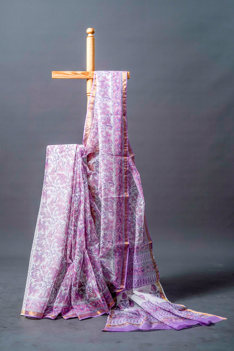 Lavender Moonga Kota Silk Saree, Handloom