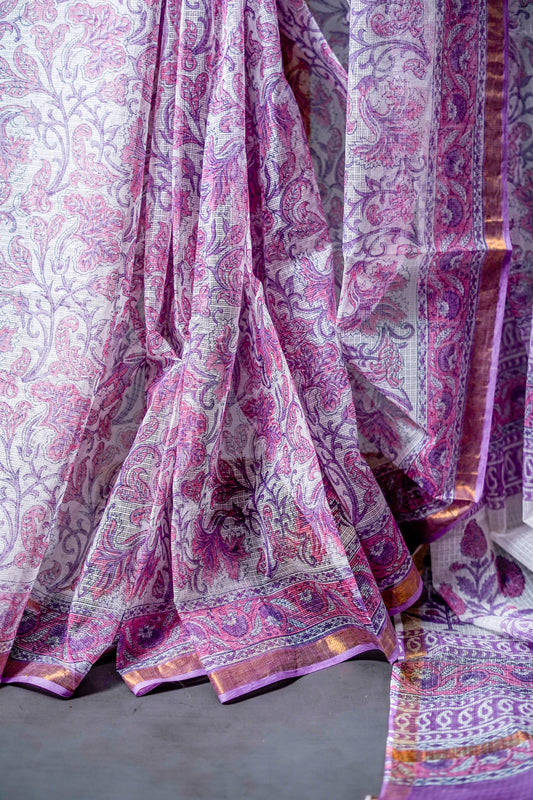 Pure Moonga Kota Saree (Soft Lavender/Purple) - Atulyakarigari