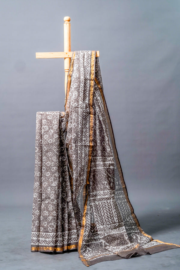 Pure Moonga Kota Saree (Charcoal Grey & Black)