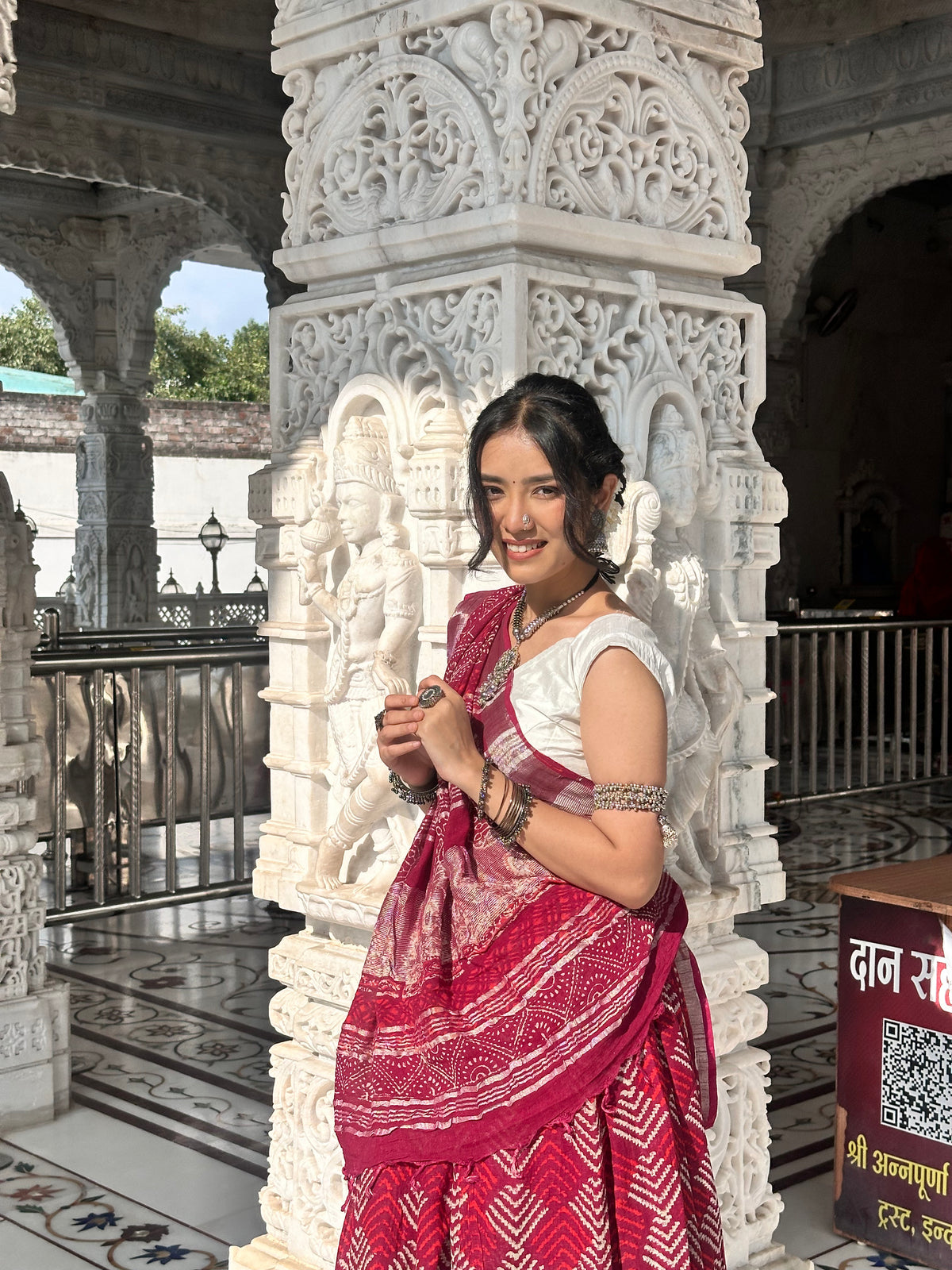Maroon Cotton Saree with Geometric Border | Atulya Karigari