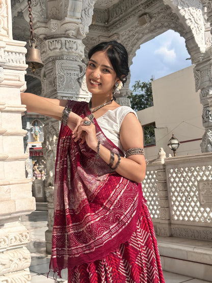 Maroon Cotton Saree with Geometric Border | Atulya Karigari