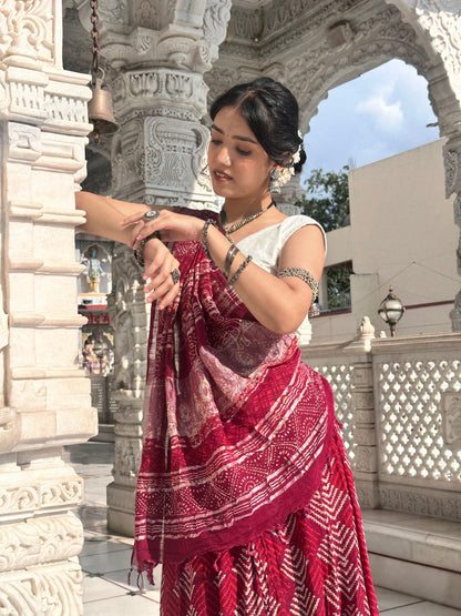 Maroon Cotton Saree with Geometric Border | Atulya Karigari