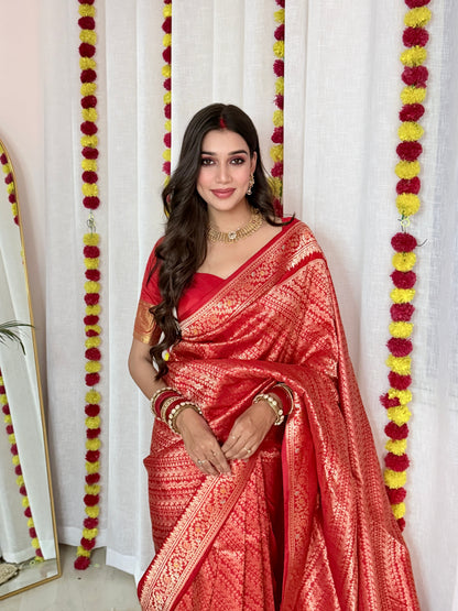 Maroon Khaddi Georgette Saree with Zari Work | Atulya Karigari
