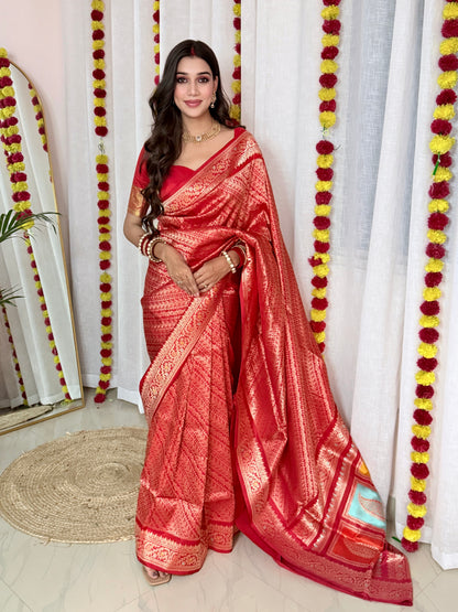 Maroon Khaddi Georgette Saree with Zari Work | Atulya Karigari