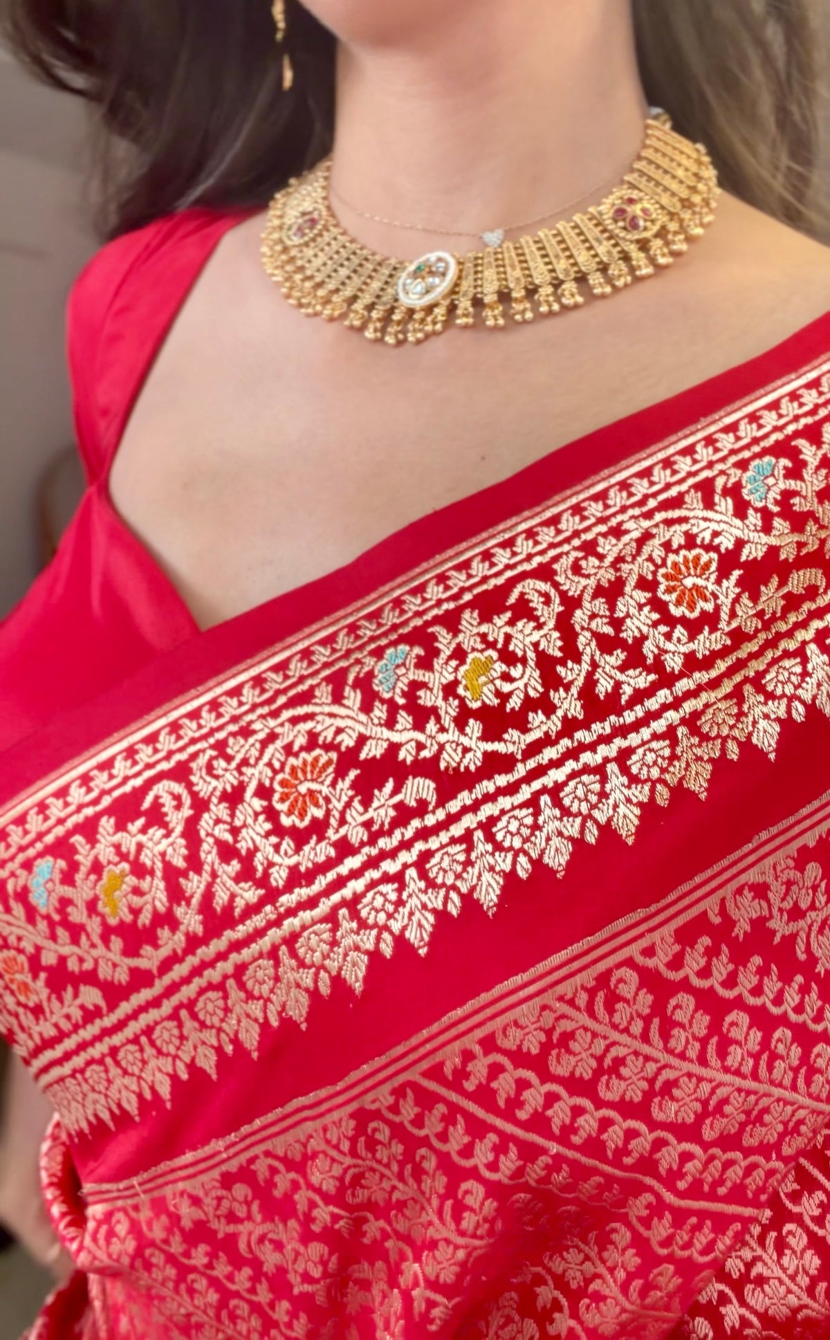 Maroon Khaddi Georgette Saree with Zari Work | Atulya Karigari