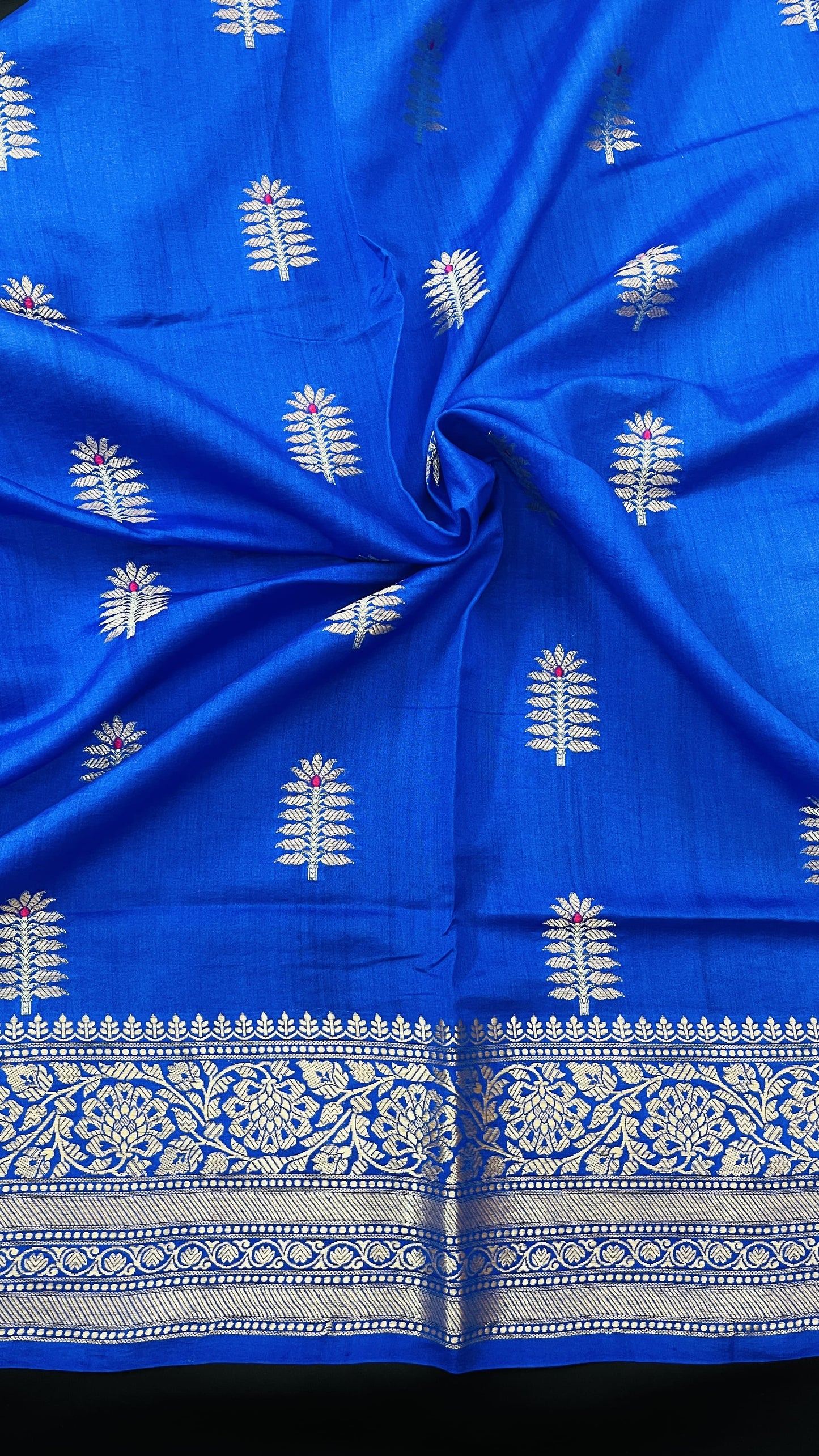 Grey Banarsi Cotton Silk Saree – Cactus Motif with Resham Work
