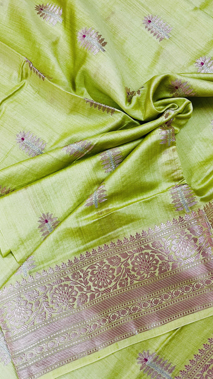 Grey Banarsi Cotton Silk Saree – Cactus Motif with Resham Work