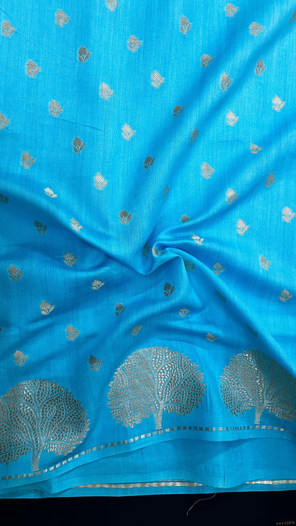 Orange Banarsi Cotton Silk Saree – Small Booti with Border