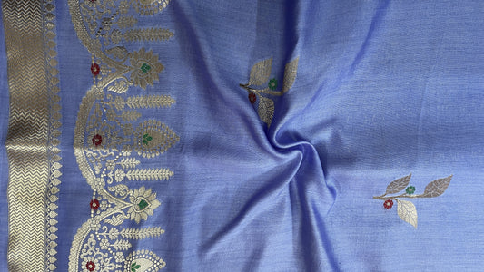 Light Blue banarasi Cotton Silk Saree – Leaf Motif with Border