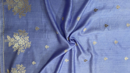 Turquoise Blue Banarsi Cotton Silk Saree – Small Booti with Border