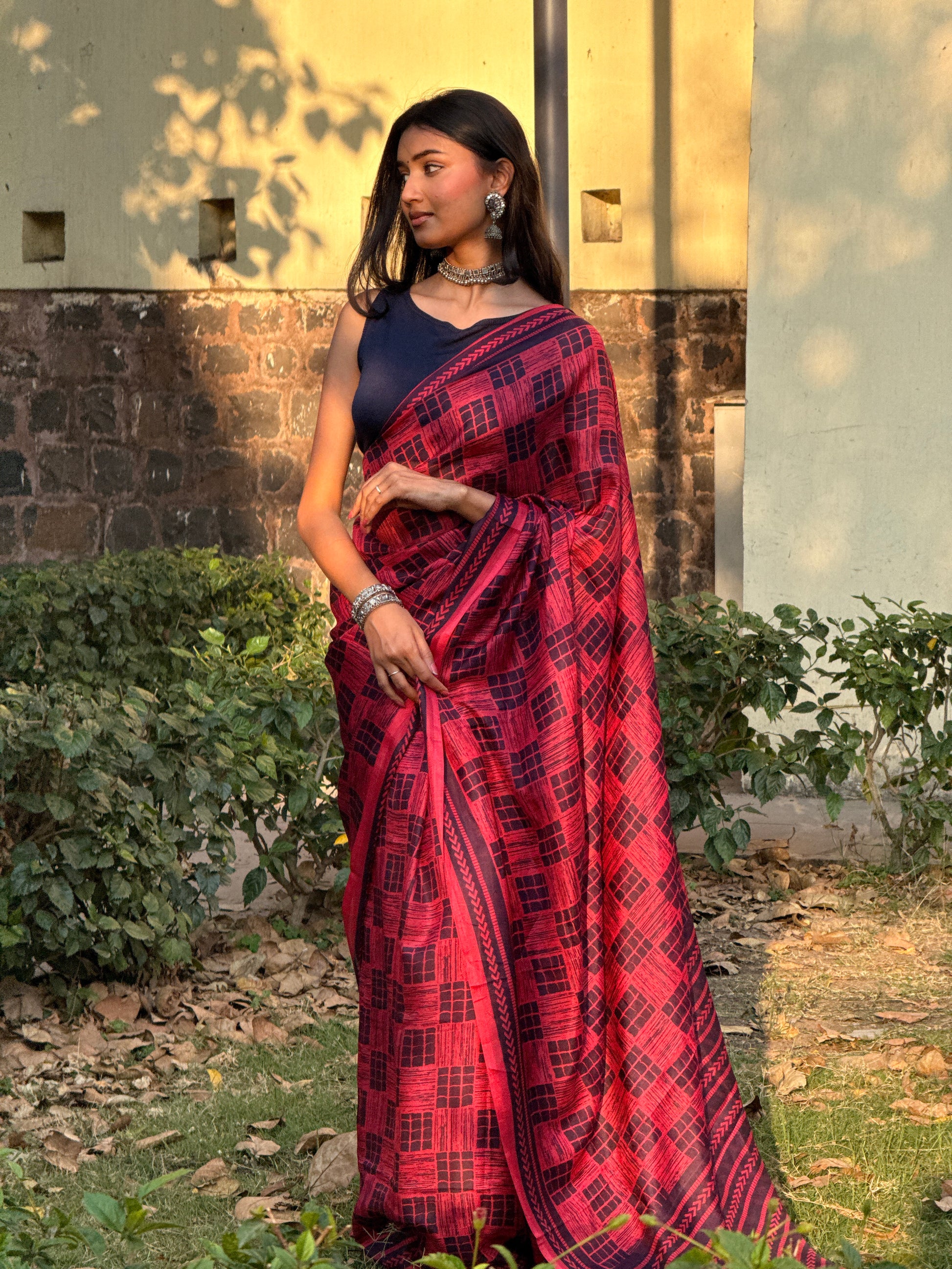 Pure Matka Silk Saree with Hand Block Print – Dark Carrot Pink - Atulyakarigari