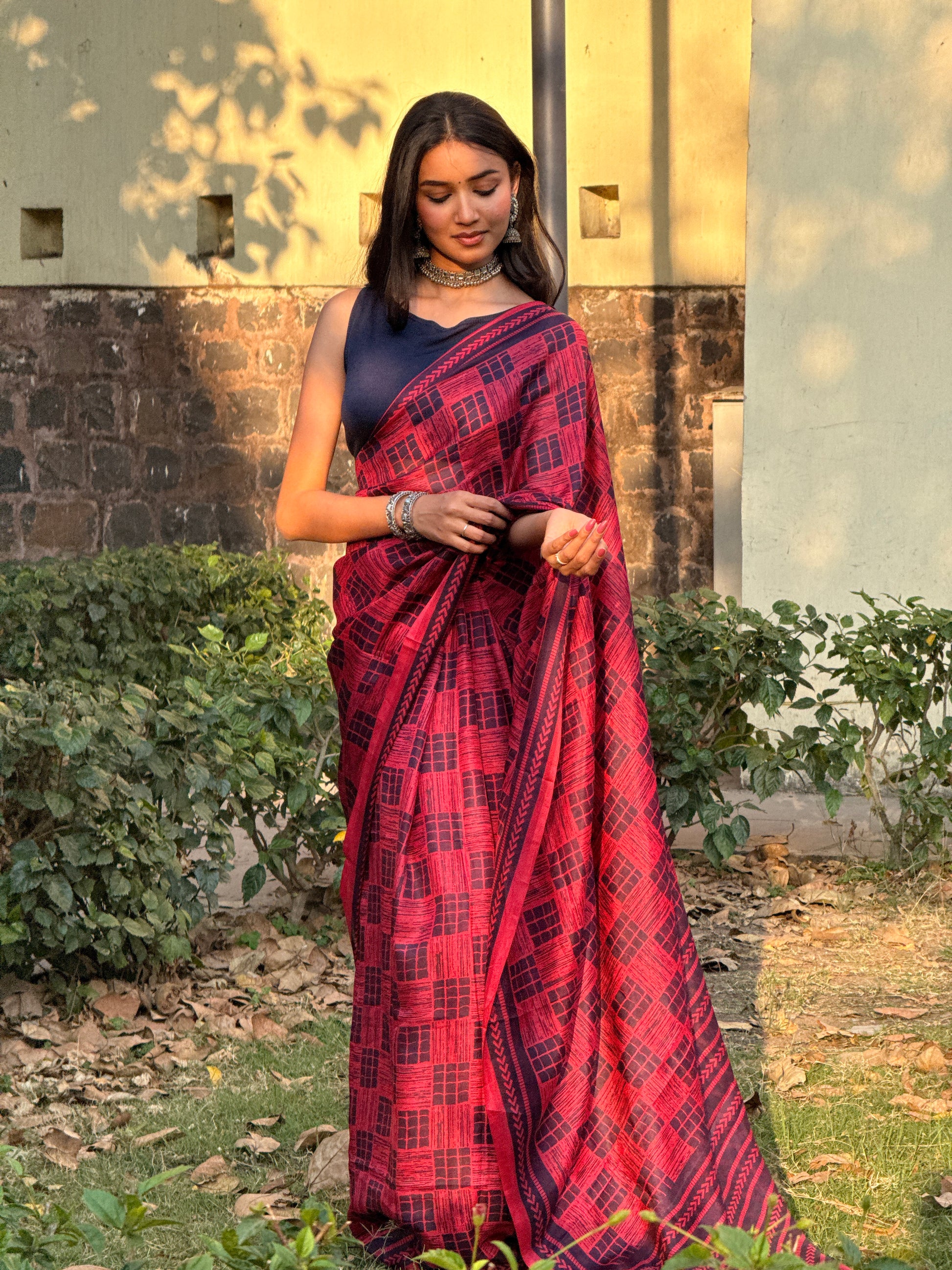Pure Matka Silk Saree with Hand Block Print – Dark Carrot Pink - Atulyakarigari